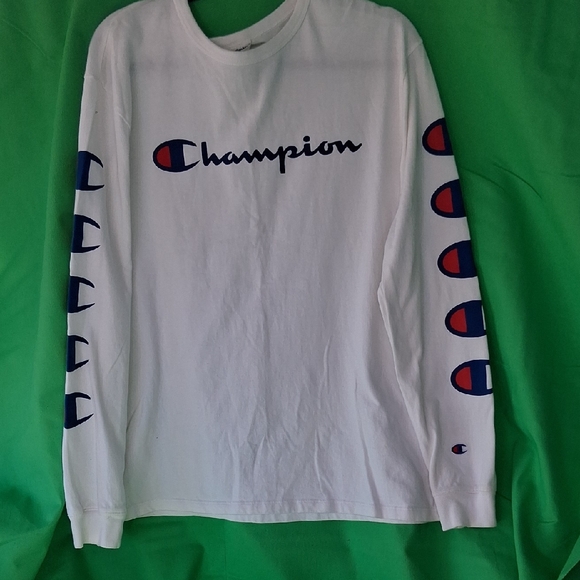 Champion Other - Champion White Long Sleeve Tee with Navy & Red Logos